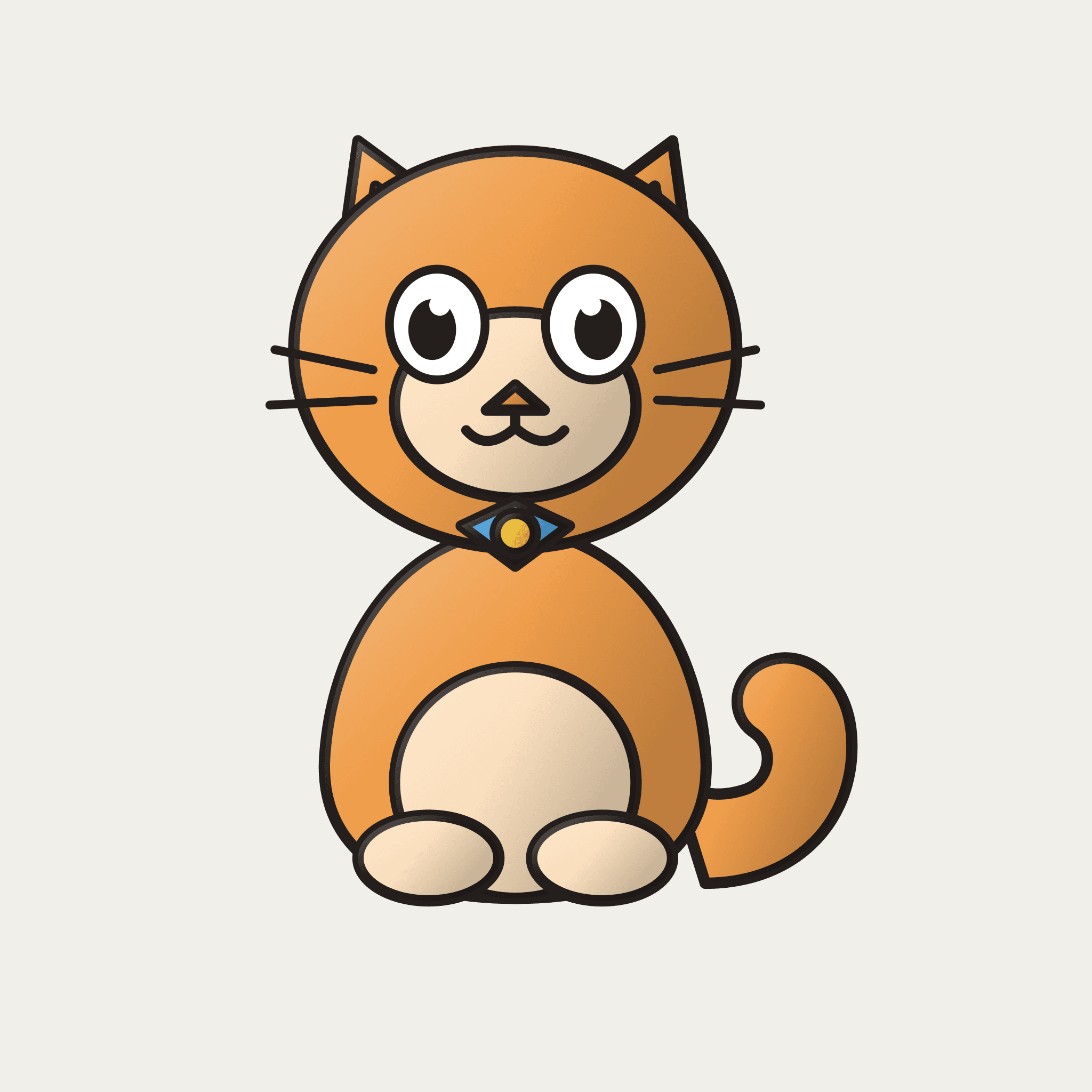 A flat line drawing of a cat wearing a bow tie